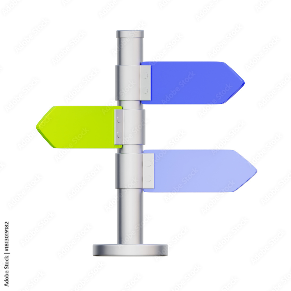 Obraz premium 3D icon of a multi-colored street signpost For wayfinding, location navigation, city directions, and travel guidance.