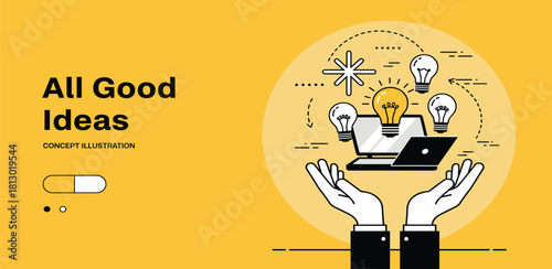 Innovative Ideas Conceptual Illustration of Hands Presenting Bright Ideas and Solutions