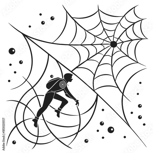 Silhouette of Person Caught in Spiderweb with Bubbles