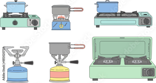 Collection of Camping Gas Stoves and Portable Burners in Various Styles