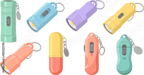 Colorful LED Flashlights Keychains Set in Pastel Colors for Emergency and Outdoor Use