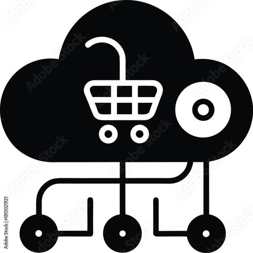 Digital cloud computing and e commerce icons for business and technology