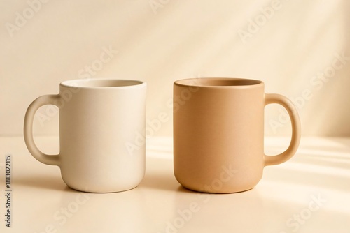 coffee cups on natural  background with sunlight