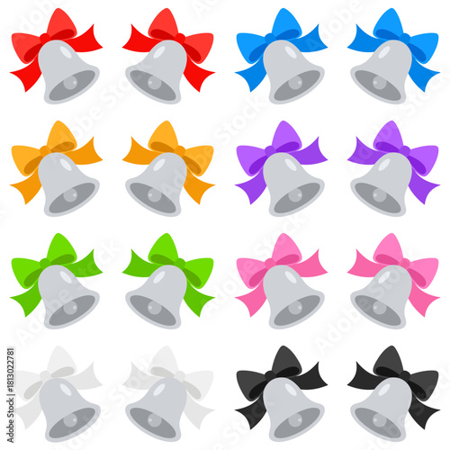 鮮やかリボンで飾られた銀色のベル 左右ペアの8カラーセット