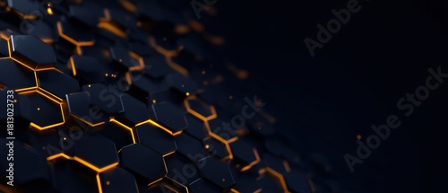 Abstract Dark Hexagon Pattern with Glowing Orange Edges