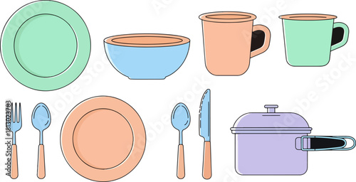 Colorful Ceramic Dishware and Cutlery Set for Kitchen Dining