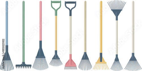 Colorful Garden Rakes and Brooms Set for Outdoor Yard Work