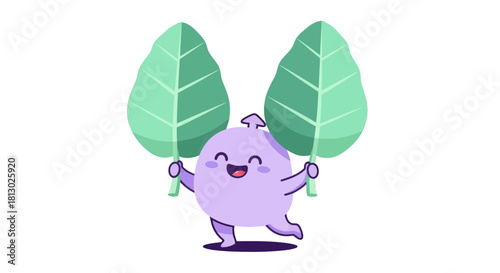 Joyful Character Dancing with Leaves on a Black Background, Charming Illustration