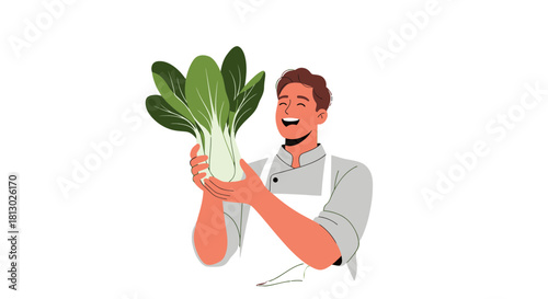Joyful Chef Presents Fresh Bok Choy a Symbolic Celebration of Culinary Delight
