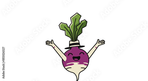 Joyful Radish Character Expressing Exuberance And Delight On A Dark Background