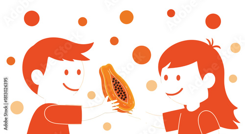 Joyful Exchange: A Portrait Of Presenting A Juicy Papaya Fruit With Delight