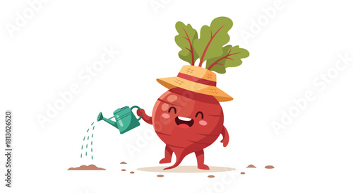 Joyful Red Vegetable Watering and Nurturing its Small Seedlings, Happy Gardening