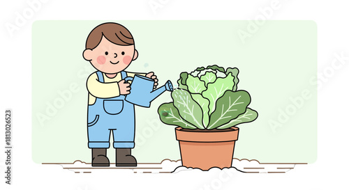 Joyful Gardener Nurturing a Flourishing Plant with Gentle Watering and Care