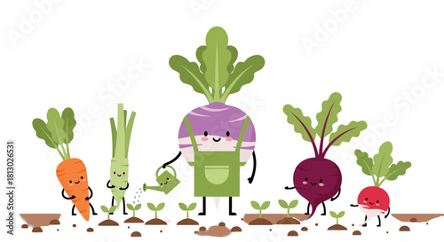 Joyful Garden Celebration Featuring Cuteness Veggies And Friendly Foliage, A Creative Harmony.