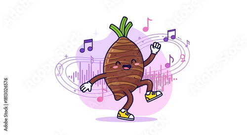 Joyful Root Vegetable Celebrating Music With Playful Movements And Cheerful Attitude