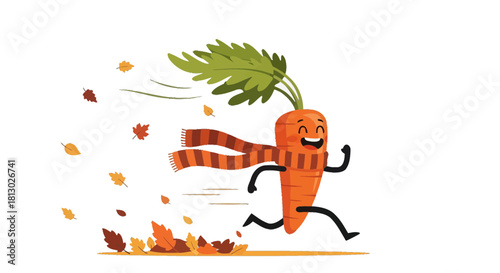 Joyful Running Carrot Embracing Autumn With Delight And A Cozy Scarf