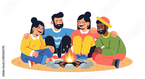 Joyful Group Gathered Around A Campfire Sharing Laughter and Camaraderie Together