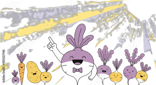 Joyful Vegetables Presenting Under Animated Sunrays For Healthy Eating and Happiness