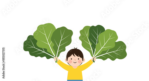 Little Person Holding Large Green Lettuce Vector Illustration With Black Background