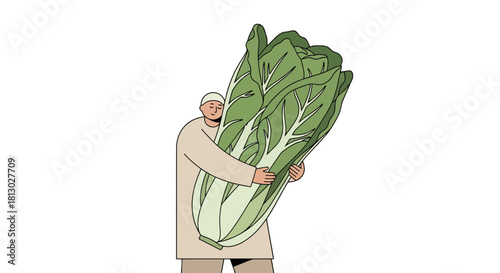 Joyful Person Embraces a Substantial Amount of Fresh Greens on a Black Backdrop