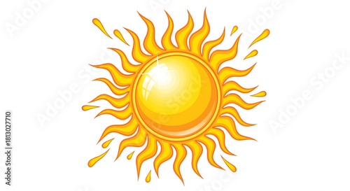 A vibrant, stylized cartoon sun illustration with radiating yellow and orange rays, perfect for summer designs and bright concepts.