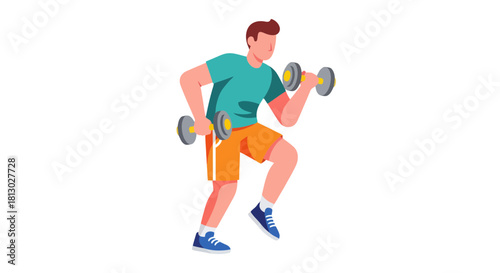 Man Lifting Dumbbells In Dynamic Pose Demonstrates Strength and Vitality Outdoors