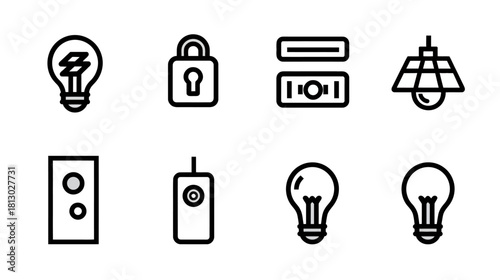 Smart Home Technology Icons Set. Outline Vector Symbols for Automation, Security, Lighting, and Remote Control Systems