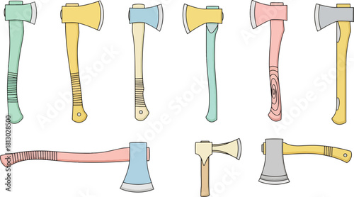 Colorful Cartoon Axes Set Illustration with Bright Pastel Tones