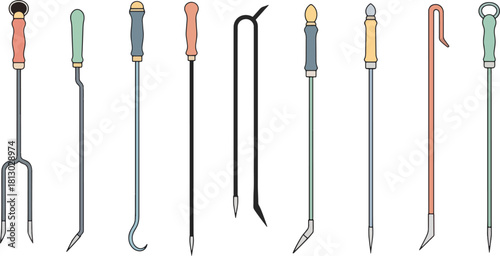 Set of Medical Surgical Instruments with Colorful Handles in Professional Arrangement