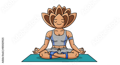 Meditative Being with Lotus Crown Achieving Serenity and Zen-Like Focus in Digital Art Style