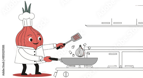 Onion Chef Cooks Delightful Dish: Culinary Creation In The Kitchen For Delicious Meal