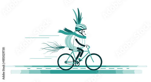 Onion Cyclist Enjoying a Bicycle Ride on a Simple Road with Black Background