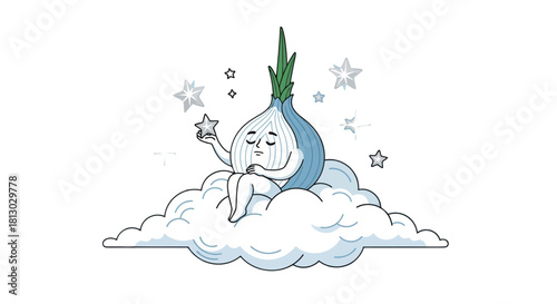 Onion Dreams Amongst the Stars in a Whimsical Nighttime Illustration