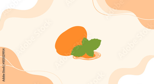 Minimalist Mango With Mint Illustration Set On Elegant Design Background
