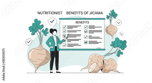 Nutritionist Demonstrates the Advantage Of Jicama Benefits with Stylish and Clean Illustration