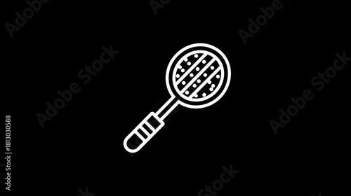 Minimalist White Outline Badminton Racket Icon Vector. Simple Sports Game Equipment Symbol for UI, App, and Web Design.