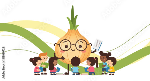 Onion Teacher Guides Students With Books For A Delightful Learning Experience