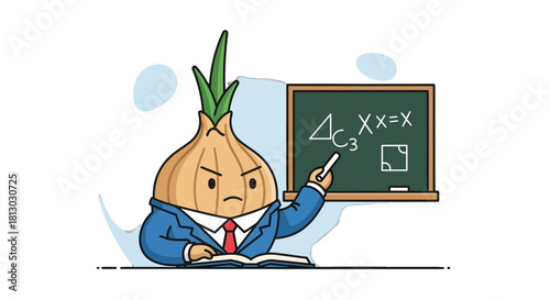 Onion Teacher Explaining Math Problem On Blackboard In A Delightful Cartoon