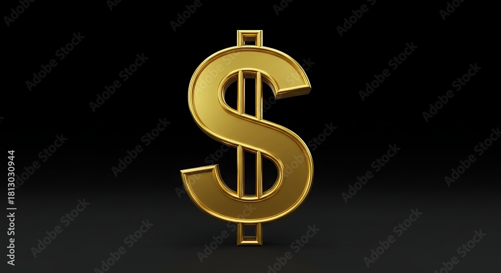 Obraz premium Gleaming gold dollar sign on a stark black background, symbolizing wealth and finance