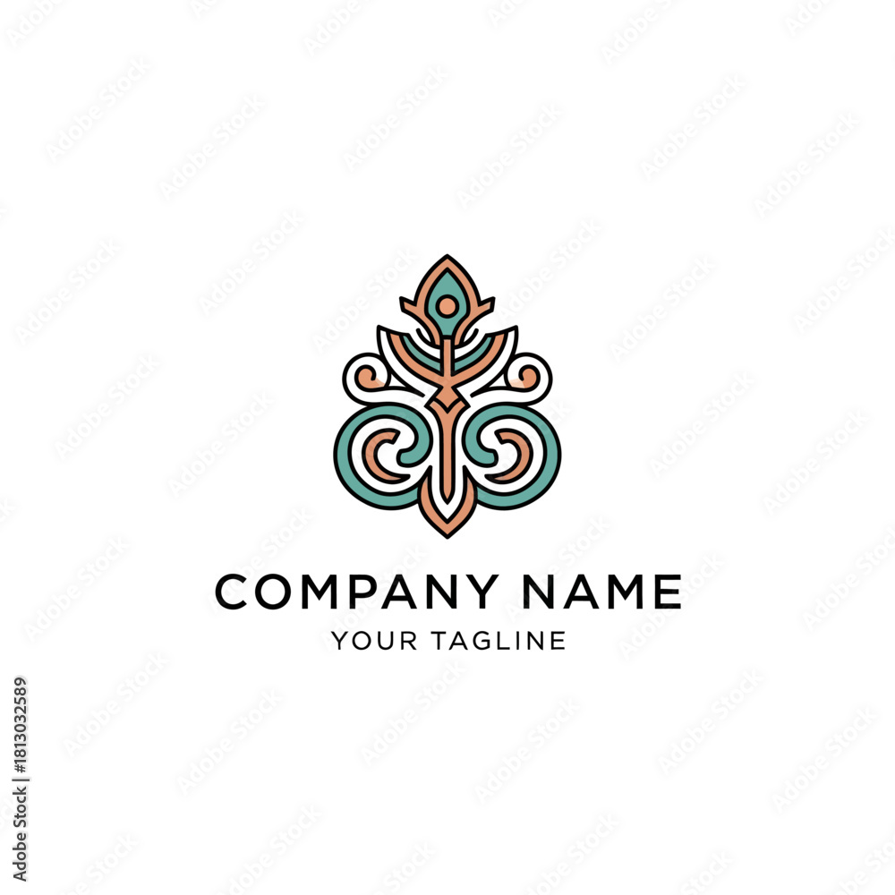 Fototapeta premium Elegant logo design featuring a symmetrical ornamental pattern with intricate details and a stylized shape.