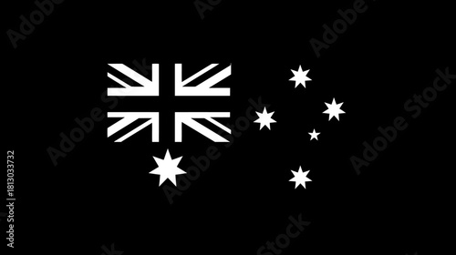 Black and White Australian Flag. Monochrome silhouette of the national emblem of Australia with Southern Cross and Commonwealth Star.