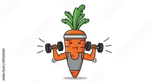 Orange Carrot Character Lifting Dumbbells Demonstrating Healthy Living And Strong Practices