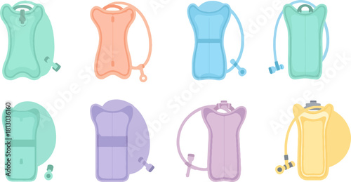 Colorful Medical Fluid Bags Set in Bright Pastel Colors for Healthcare Use