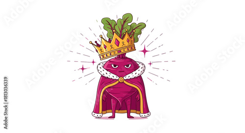 Royal Beetroot: A Regal Vegetable with Crown and Cape on Black Background