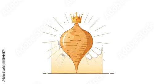 Royal Vegetable: An Illustrated Depiction Of The Ruler Root Crop With Radiant Elements