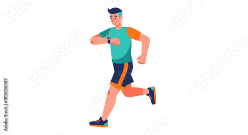 Runner Monitoring Performance with a Smartwatch Representing Fitness and Healthy Lifestyle