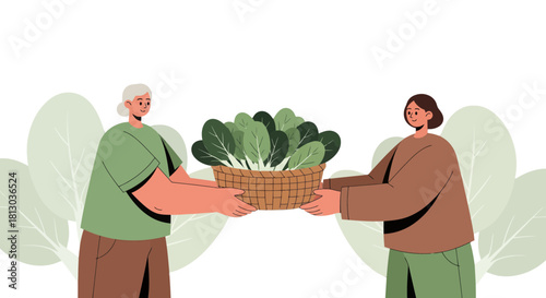 People Sharing Harvest: A Freshly Picked Greens' Exchange Between Sustainable Farmers