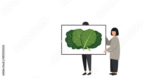 People Presenting Fresh Green Leaves Artwork Against Black Background Display