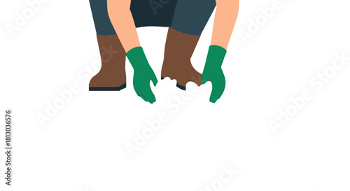 Person Gardening with Gloved Hands Interacting with Dark Background