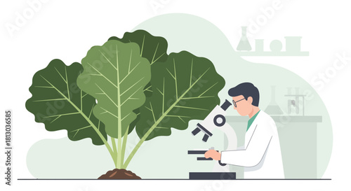 Scientist Exploring Botany And Plant Life Under A Microscope In A Research Laboratory